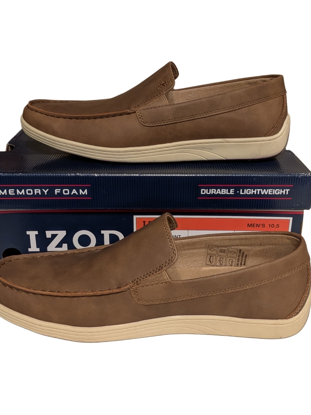 IZOD Seapoint Loafers Mens 10.5 M Tan Slip On Memory Foam Shoes - Picture 4 of 10